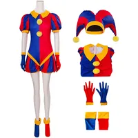 Kolegrial Erwachsene Pomni Kostüm Fasching Cosplay Zirkus Pomni Clowns Outfit Jumpsuit und Hüte Handschuhe Schuhe Set für Karneval Halloween Party Maskenball Theater Performance Verkleidung