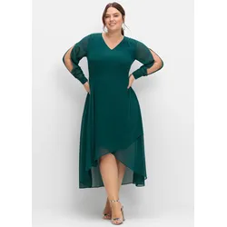 Abendkleid SHEEGO "Abendkleid", Damen, Gr. 46, grün (dunkelgrün), 100% Polyester, unifarben, lang, Langarm, Kleider