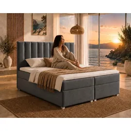 Best For Home Boxspringbett mit Bettkasten Trinity K-10 Bonellfederkern inkl. Topper 180x200 Graphit