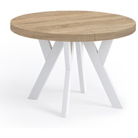 Runder Ausziehbarer Tisch für Esszimmer, PERO, Loft-Stil, Skandinavische, Durchmesser: 120 / 220 cm, Farbe: Eiche Sonoma / Weiß