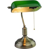 V-Tac Bankerlampe Glas verstellbar LED Tischleuchte Retro grün Schreibtischleuchte Zugschalter, Metall, 3,7W 320lm warmweiß, LxBxH 26x18x36 cm