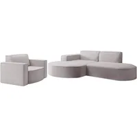 Fun Möbel Sofa Set 2-teilig Sessel und Ecksofa PALMA XS Stoff Ascot Rose Ottomane Links