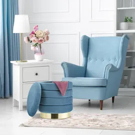 Relaxdays Samthocker mit Stauraum, rund, Hocker Samt, eleganter Polsterhocker, HxD: 43,5x39 cm, Sitzhocker, petrol/gold