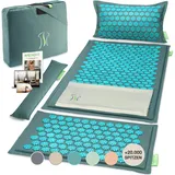 BACKLAXX ® Akupressurmatte mit Kissen, XL [+120% mehr Fläche], Tuch und Tasche, Akupunktur Matte mit Stacheln zur Massage und Entspannung von Nacken und Schulter, Massagematte Rücken