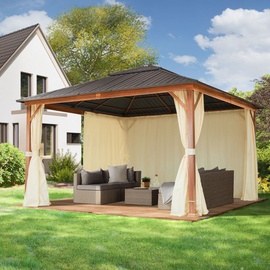 TOOLPORT Gartenpavillon 4 x 4 m inkl. Seitenteile Holzoptik/champagner