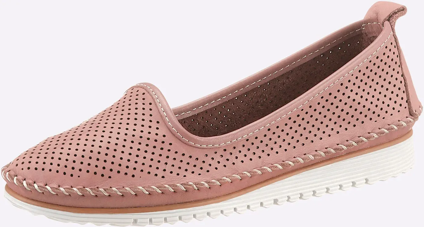 Slipper HEINE, Damen, Gr. 41, rosa (altrosa), Glattleder, Leder, Schuhe Slipper