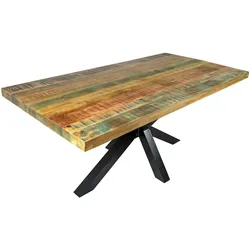 Möbelliebling Esstisch 160 x 85 cm Mango massiv vielfarbig gerade Kanten Spider-Gestell Schwarz LIBRO