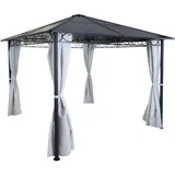 MCW Hardtop Pergola C77 Garten Pavillon Kunststoff-Dach Seitenwand Alu Hellgrau 3x3m