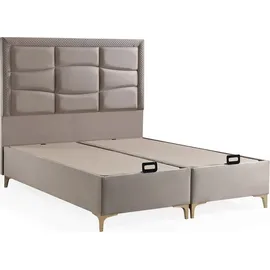 Villa Möbel Bett Set Roma 90x200 Beige, Bett (ohne Matratze), Bett mit Stauraum - Beige