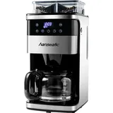 Hanseatic Kaffeemaschine mit Mahlwerk HCMG105015SD, 1,5l Kaffeekanne, Papierfilter 1x4, mit LCD Display und Timer schwarz|silberfarben