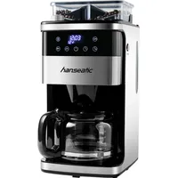 Hanseatic Kaffeemaschine mit Mahlwerk HCMG105015SD, 1,5l Kaffeekanne, Papierfilter 1x4, mit LCD Display und Timer schwarz|silberfarben