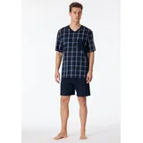 SCHIESSER Shorty "Comfort Nightwear" (2 tlg) mit klassischem Karo-Muster, V-Ausschnitt und aufgesetzter Brusttasche blau 56 (XXL)