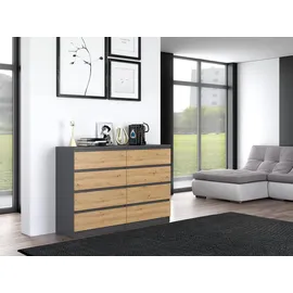 CDF Kommode mit 8 Schubladen 138 x 97 x 40 cm Anthrazit / Artisan-Eiche