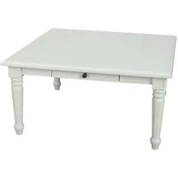 Amaretta Couchtisch antik weiß, antik patiniert 100x100 cm mit 1 Schublade.