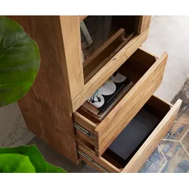DeLife Vitrine Live-Edge 60x190 cm Akazie Natur Baumkante 1 Tür 2 Schubladen Massiv, Vitrinen, Baumkantenmöbel, Massivholzmöbel, Massivholz