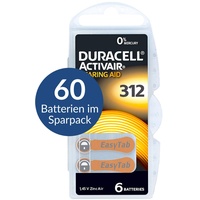 60 x Duracell Activair Hörgerätebatterien Typ 312 braun - Mercury Free 0% Hg