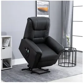 Homcom Fernsehsessel mit Aufstehhilfe Elektrisch Relaxsessel mit Liegefunktion, Heiz- und Massagefunktion, Massagesessel TV-Sessel mit Seitentasche und Fernbedienung, Kunstleder, Schwarz