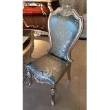 Casa Padrino Luxus Barock Esszimmerstuhl Hellblau / Beige / Silber - Prunkvoller Massivholz Küchenstuhl mit elegantem Muster - Barock Esszimmer Möbel