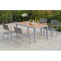 Merxx Silano Garten-Essgruppe 5-tlg. Tisch 150 x 90 cm silber/grau