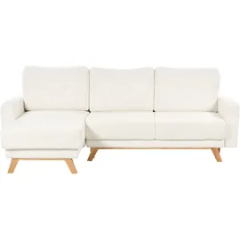 Beliani 3-Sitzer Ecksofa Bouclé cremeweiß mit Schlaffunktion L-Form Steppung Skandi Schlafsofa Wohnzimmer Ausstattung - Couches, Wohnlandschaften, Ecksofas