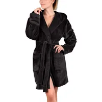 UPOI 2024 Bademantel Damen Kurz Frottee mit Kapuze Warm Langarm Flauschig Kuschelig Bathrobe Leichte Einfarbig Morgenmantel Herbst Winter Fleece-Hausmantel mit Taschen - S