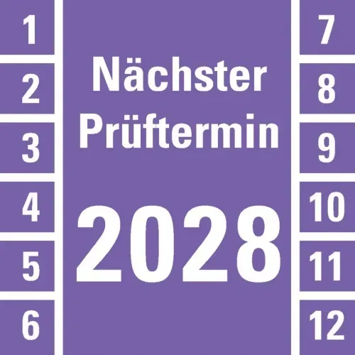 Dreifke® Prüfplakette Nächster Prüftermin 2028, violett, Dokumentenfolie, 30x30mm, 18 Stk.