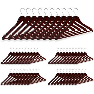 Relaxdays Kleiderbügel 50er Set, Hosenstange, für Röcke, Hemden, Jacken, Haken 360° drehbar, stabil, Holz, braun