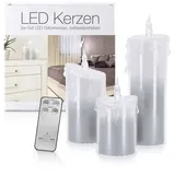 LED Universum Acryl Glitzer Kerze Silber 3er Set "Liza" Deko Timer Fernbedienung