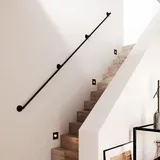 Handläufe für Treppen 360cm, Treppengeländer Innen Wandhandlauf Verzinktes Industrielle Rutschfester Handlauf Schwarz Flansch Vorrichtung