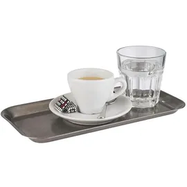 APS Servier- und Dekotablett -Vintage- aus Edelstahl im Antik-Edelstahl Look, Schlüsselablage, Schmuckablage, Küchentablett 26 x 13,5 cm, H: 1,5 cm