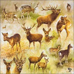 20 Servietten Papier 33x33cm 3-lag. - hochwertige Einweg Papierservietten Hirsche Rehe Wildtiere Waldmotiv Tischdeko Herbst Natur Dekoration Wild Wald