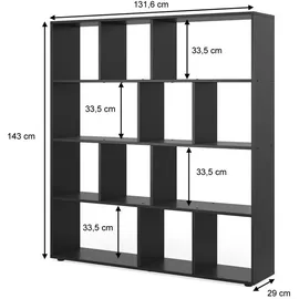 Vicco Raumteiler Pilar Bücherregal Standregal Büroregal 12 Fächer Schwarz 131.6 x 143 cm