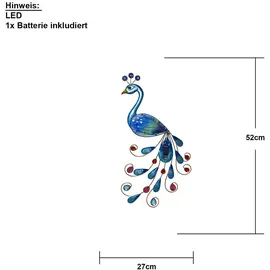 Star Trading 482-21 LED-Solar-Wanddeko "Peacock"Pfau, 6 white Led, outdoor, Vierfarb-Karton