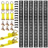 Vevor E-Track-Zurrschienen-Set, 6er-Pack 1,5 m, 26-tlg. Zubehör, inkl. 2 Ratschengurten & 6 O-Ringen & 6 Zurrgurten mit D-Ring & 12 Endkappen, für Garagen, Lieferwagen, Anhänger, Motorräder