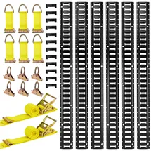 Vevor E-Track-Zurrschienen-Set, 6er-Pack 1,5 m, 26-tlg. Zubehör, inkl. 2 Ratschengurten & 6 O-Ringen & 6 Zurrgurten mit D-Ring & 12 Endkappen, für Garagen, Lieferwagen, Anhänger, Motorräder