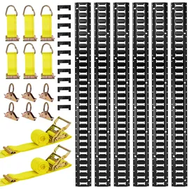 Vevor E-Track-Zurrschienen-Set, 6er-Pack 1,5 m, 26-tlg. Zubehör, inkl. 2 Ratschengurten & 6 O-Ringen & 6 Zurrgurten mit D-Ring & 12 Endkappen, für Garagen, Lieferwagen, Anhänger, Motorräder