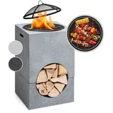 Blumfeldt Monolith Feuerschale mit Grill MGO & Stahlschale inkl. Funkenschutz Grau