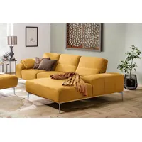 W.SCHILLIG Ecksofa run, Designsofa, bequem, L-Form, mit elegantem Holzsockel, Füße in Chrom glänzend, Breite 299 cm gelb