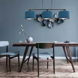 Steinhauer Hängeleuchte Esszimmerlampe Pendelleuchte schwarz 3-Flammig E27 Küchenlampe blau