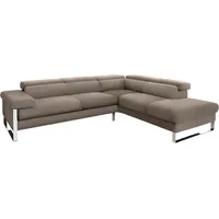 Ecksofa W.SCHILLIG "finn" Sofas Gr. B/H/T: 281cm x 71cm x 230cm, Longlife Xtra-Leder Z59, Ottomane rechts, ohne Kopfteilverstellung-ohne Sitztiefenverstellung, braun (stone z59) German Design Award 2016, Fußgestell Chrom glänzend, Breite 281 cm