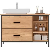 EUGAD Waschbeckenunterschrank, Badezimmerschrank mit 2 Schubladen 3 offenen Fächern - Hellbraun