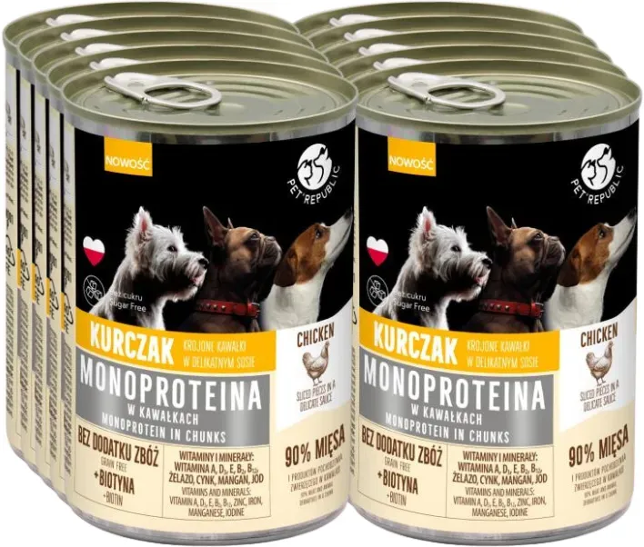 PetRepublic Huhn Monoprotein Futter für Hunde, Stücke in Sauce 10x400g (Rabatt für Stammkunden 3%)