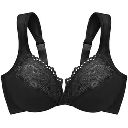 GLAMORISE Tief geschnittener WonderWire-BH mit Spitze - Schwarz Unterwäsche   Damen 