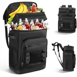 Großer Wasserdichter Kühlrucksack 48 Dosen Fassungsvermögen - Isolierter Camping Rucksack mit Tragbaren Gurten - Auslaufsicher Kühltasche für Strand Picknick Wandern 30L, Schwarz