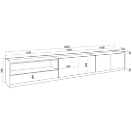 SKRAUT HOME Lowboard 310x50x37 cm Eiche Schwarz Holzwerkstoff