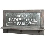 Quantio Nostalgisches Holz Schlüsselbrett Paris - Garderobe mit 3 Haken - Brett mit Ablage - Schlüsselablage BZW. Handy-Ablage - Hakenleiste