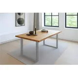 Baumkantentisch Esstisch Wildeiche 120 x 80 cm silber grau SERRA - Braun