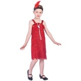 Rabtero Kinder Roaring the 20er Jahre Fancy Kleid Kostüm, Mädchen Flapper Kleid mit Perlenkette und Feder Stirnband, Gangster Flapper Kleid für Mädchen, rot, Mittel 6-8