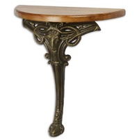 Casa Padrino Beistelltisch Barock Beistelltisch Hellbraun / Bronze 63 x 31 x H. 65,5 cm - Halbrunder Tisch mit Holzplatte und Gusseisen Bein - Barock Wandtisch