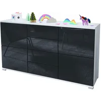 Vladon Sideboard, Schwarz Hochglanz, 138.5x75.5x35 cm, Wohnzimmer, Kommoden &